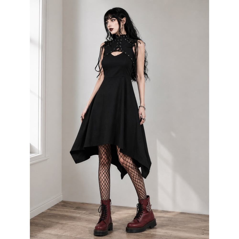 Killstar Vortex Black Lace-up Gothic Skater Dress XL Witchy Whimsygoth Alt NWT